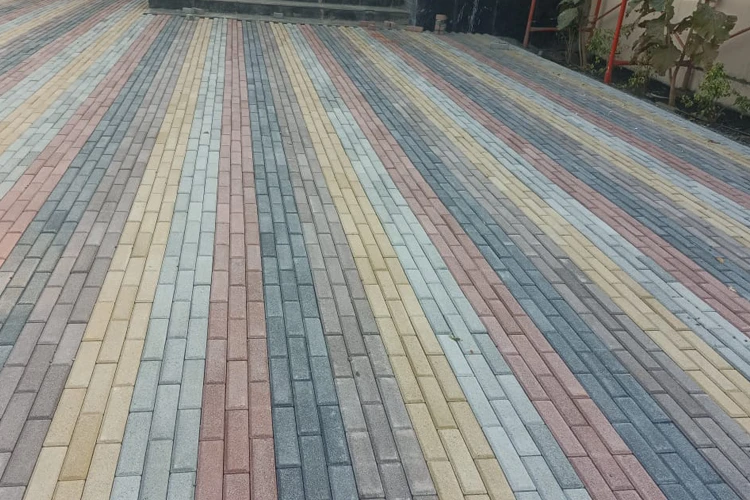 Shot Blasted Pencile Paver Installation